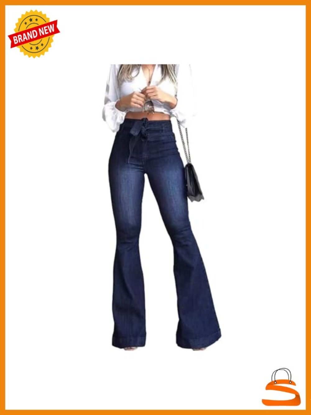 High Waisted Flare Jeans with Belt Stretch Bell Bottom Wide Leg